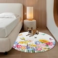 thumbnail image 3 of Spring Summer Floral Round Living Room Rugs 4 ft, Watercolor Sunflowers Tulip Romantic Butterfly Bee Washable Area Rug with Non-Slip Sturdy Edge Binding Round Carpet for Entryway Kitchen Bathroom, 3 of 9