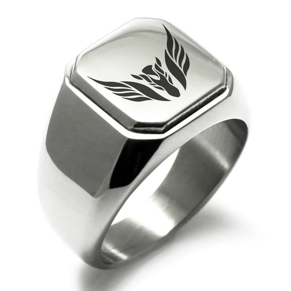 Stainless Steel Greek Mythology Pegasus Engraved Square Flat Top Biker Style Polished Signet Ring