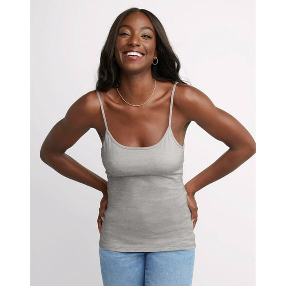 Hanes Women's Stretch Cami with Built-In Shelf Bra Grey Heather L