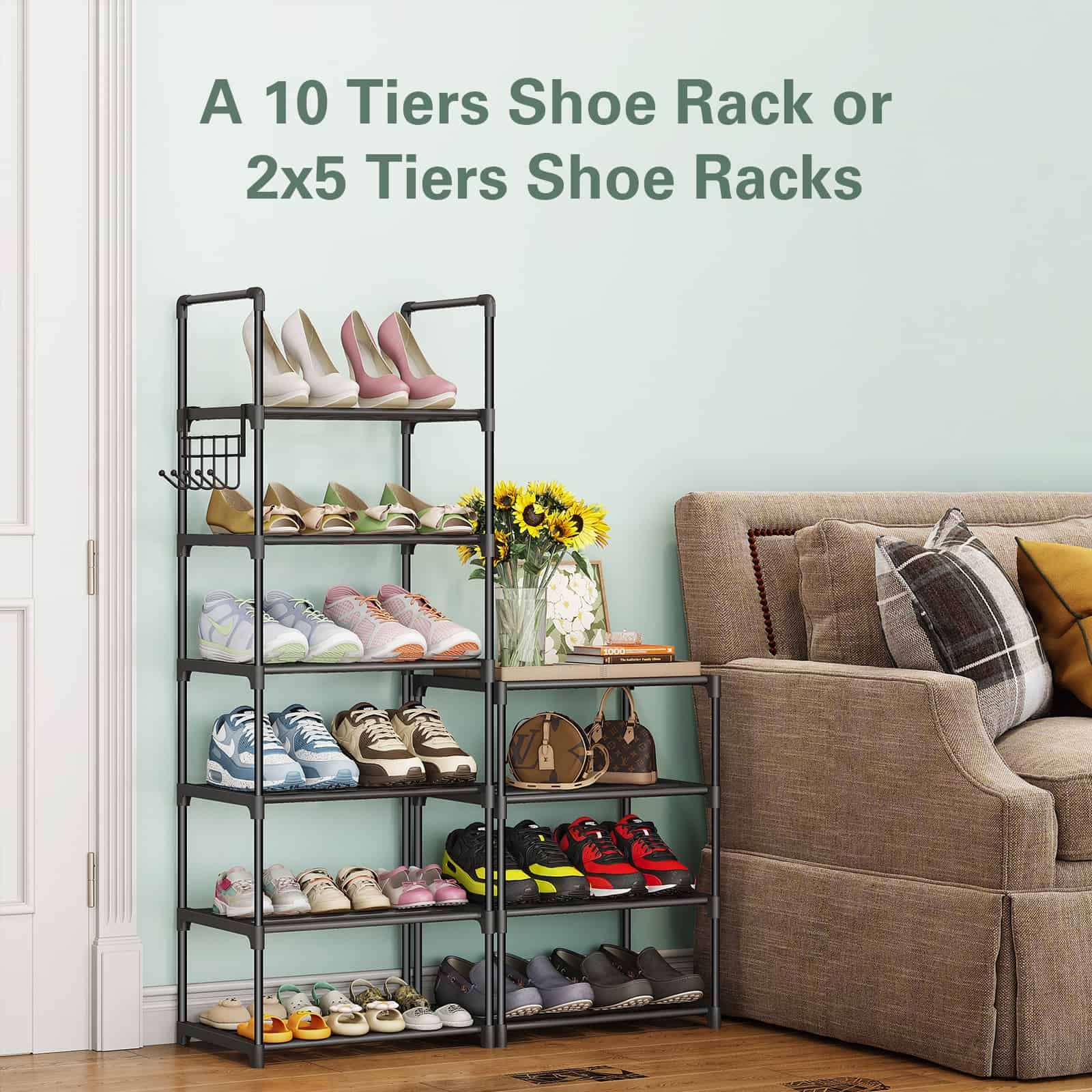 Bug Hull 10-Tier Metal Shoe Rack, Black, Holds 24 Pairs photo 4