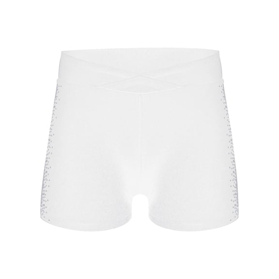 Doomiva Kids Girls Yoga Athletic Shorts Ballet Dance Tumbling Short Sparkly Rhinestones Dancing White 8