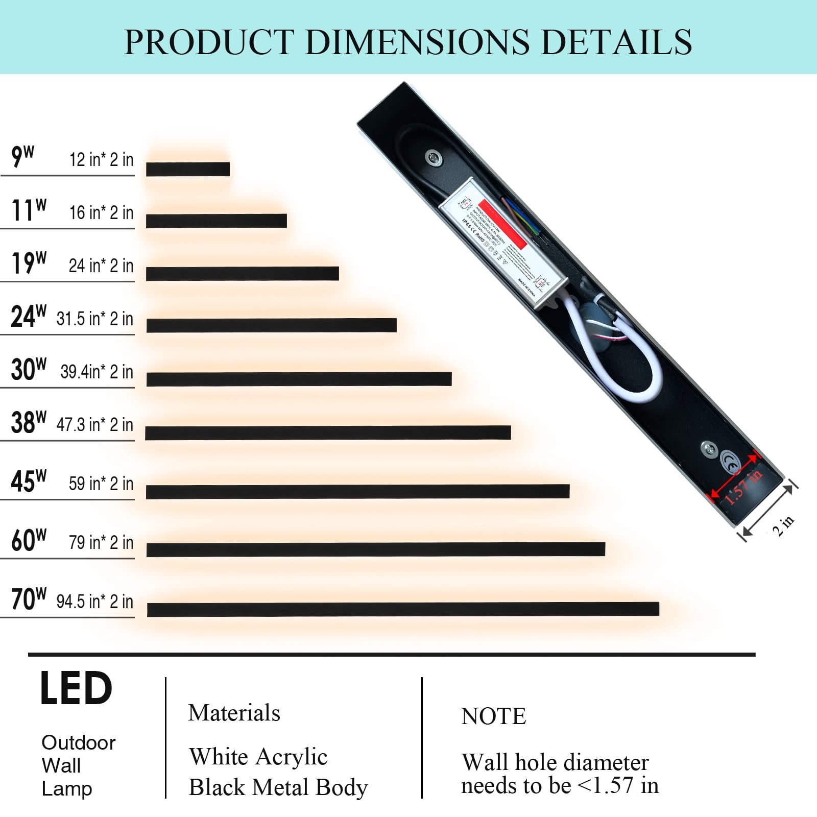 79in Modern Outdoor Wall Light Waterproof IP65 Linear Long Wall Lamp 3000K Outdoor Wall Sconce