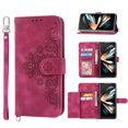 thumbnail image 1 of ELEHOLD for Samsung Galaxy Z Fold 4 Shoulder Crossbody Wallet Case with Card Slots, Floral Embossed PU Leather Wallet Flip Protective Kickstand Wrist Strap Cover, winered, 1 of 7