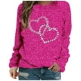 thumbnail image 3 of LQCMBYF Crewneck Sweatshirts Women Women's Spring Autumn and Summer Love Printed Bright Glitter Hoodless Long Sleeve Loose Round Neck Daily Hundred Sweatshirt Tops for Women 2024 (Hot Pink,XXXXL), 3 of 3