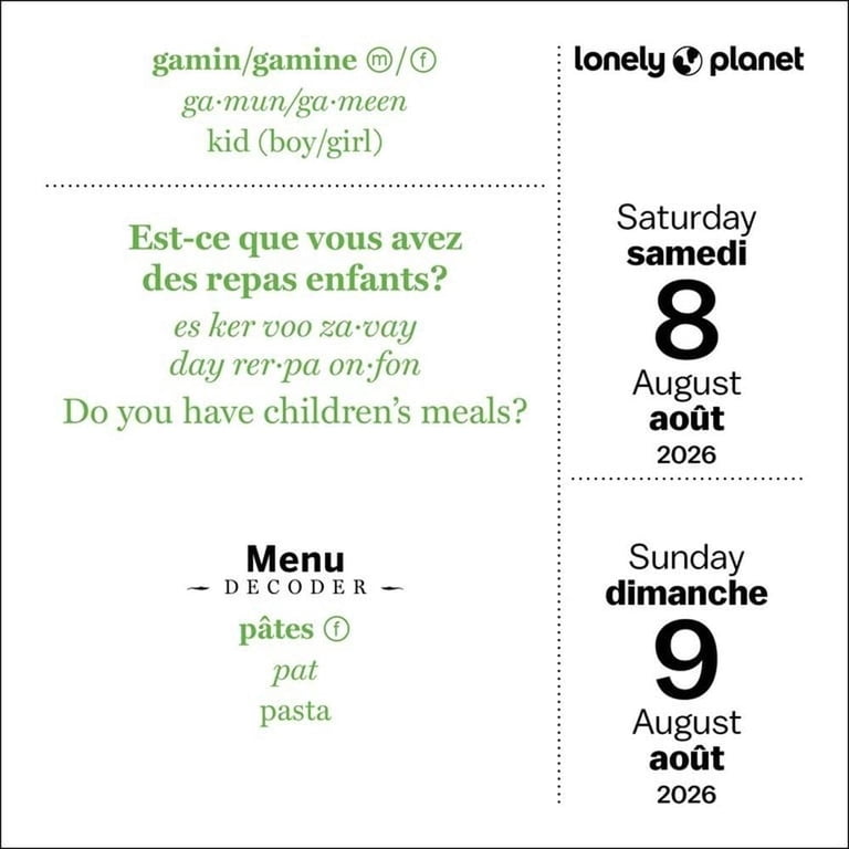 Lonely Planet French Phrasebook 2026 Day-To-Day Calendar
