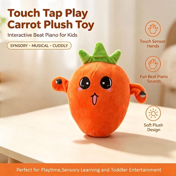 Interactive Carrot Musical Plush Toy - Touch Sensor Beat Piano Soft Stuffed Fruit Instrument with Human Body Induction for Sensory Learning