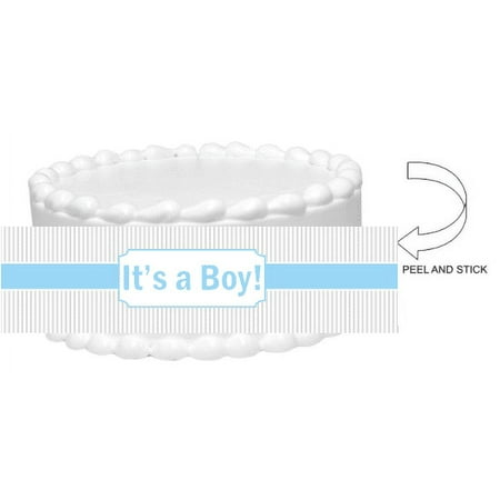 Burlap Stripes Baby Shower Baby Boy Peel and Stick Edible Cake Decoration Image Wrap Ribbon