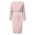 thumbnail image 4 of SELONE Dresses for Women 2 Piece Outfits Skirt Sets Plus Size Printed Casual Solid Color Round Neck Long Sleeve + Slit Skirt Suit 37-Pink XL, 4 of 5
