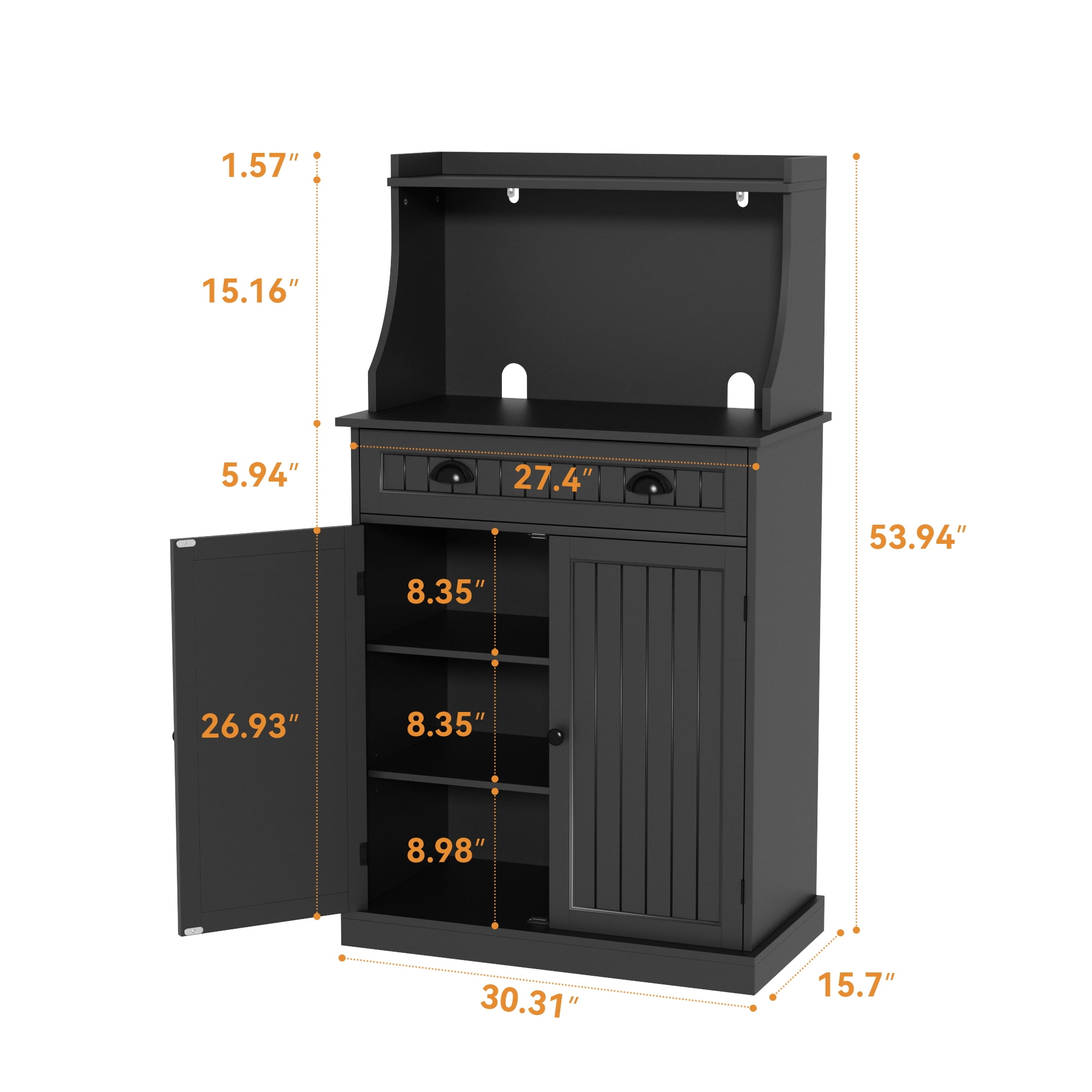 CBJCBJ 54" Kitchen Pantry Cabinet with Door & Shelves, Sideboard Buffet Cabinet with Microwave Stand for Dining Room, Black
