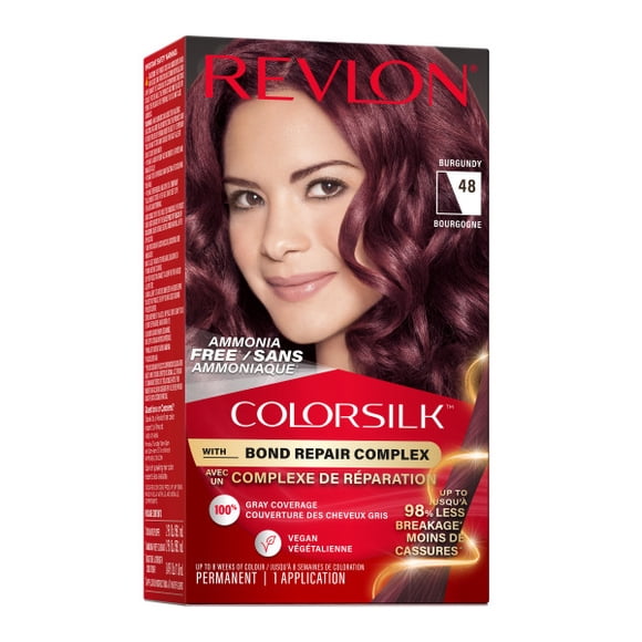 REVLON ColorSilk™ BOND REPAIR Permanent Hair Colour, 100% Gray Coverage, Ammonia Free Dye, Vegan Keratin, Burgundy 1PK