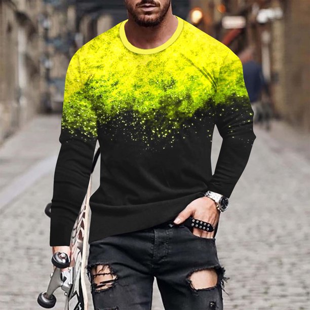 Blusas y camisas de manga larga con cuello redondo para hombre, blusa informal de manga larga con cuello redondo y estampado.