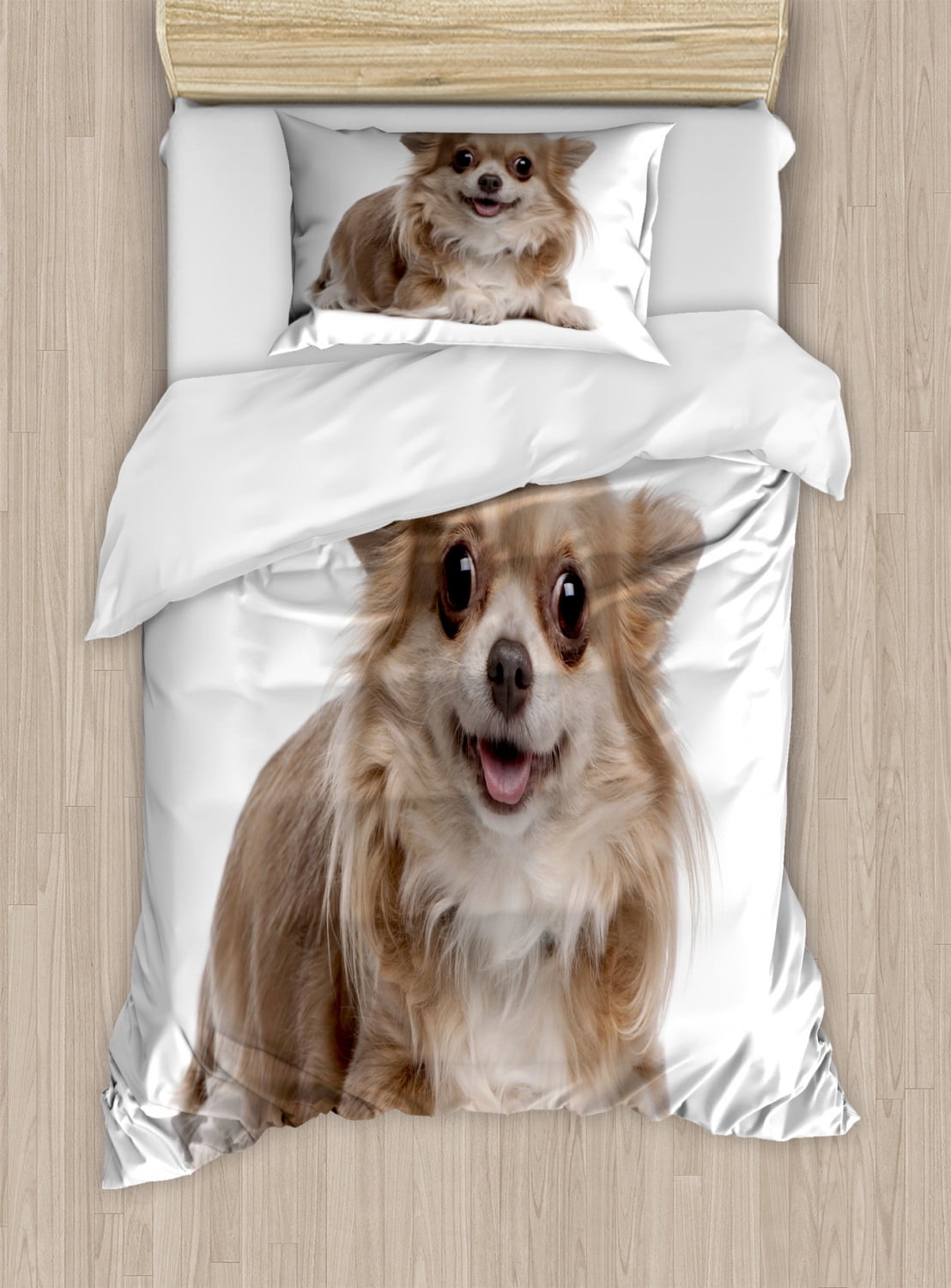 Chihuahua Duvet Cover Set Plain Backgorund Photo Of Funny Puppy