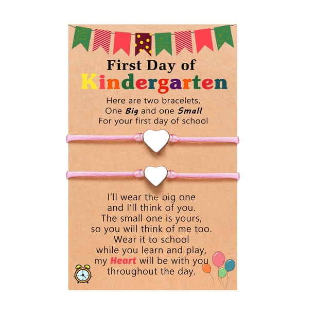 Pulsera tejida en forma de corazón de colores para el primer día de clases, pulsera tejida para el primer día de kínder