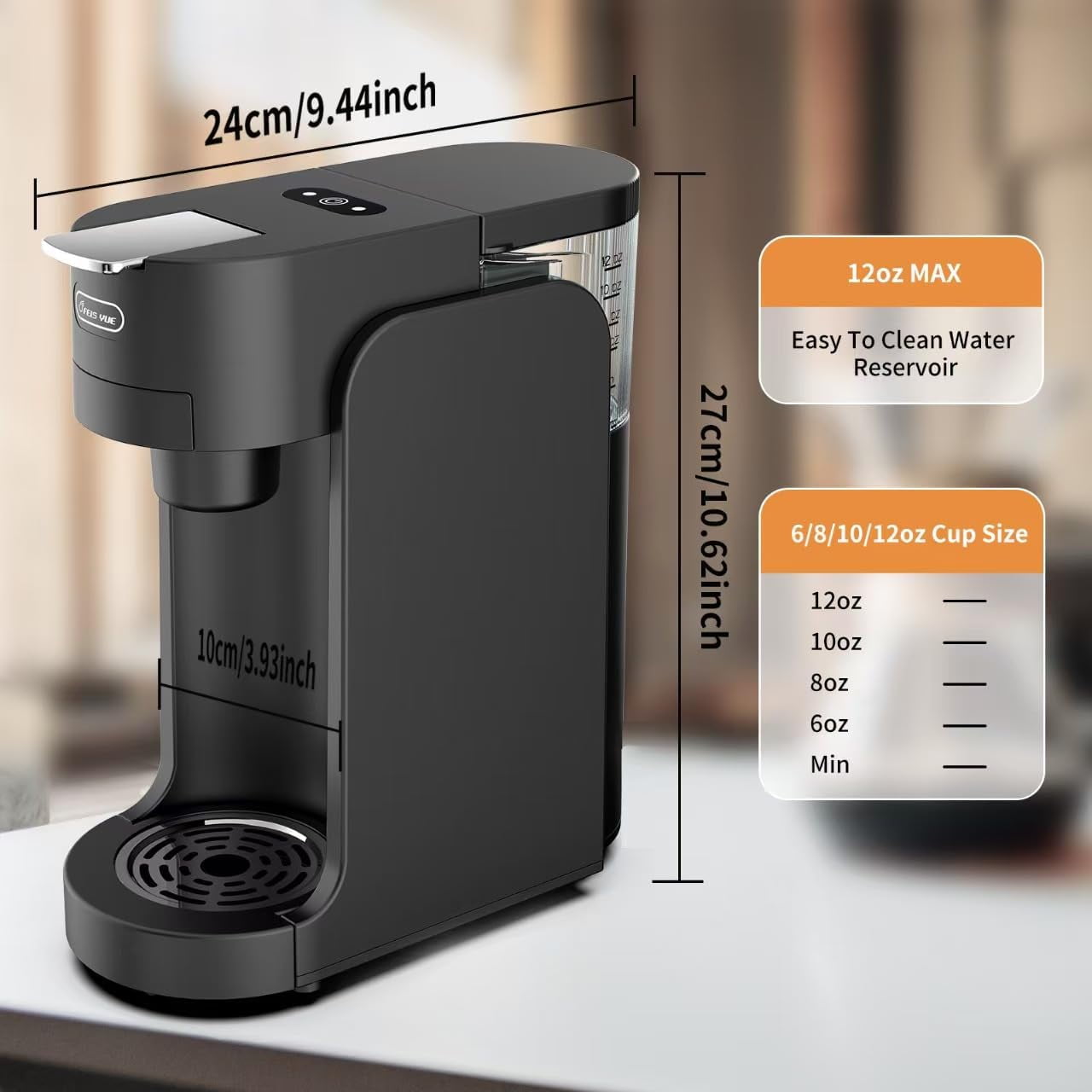 Single Serve Coffee Maker, Multi-Size Cup Settings, Black (black)