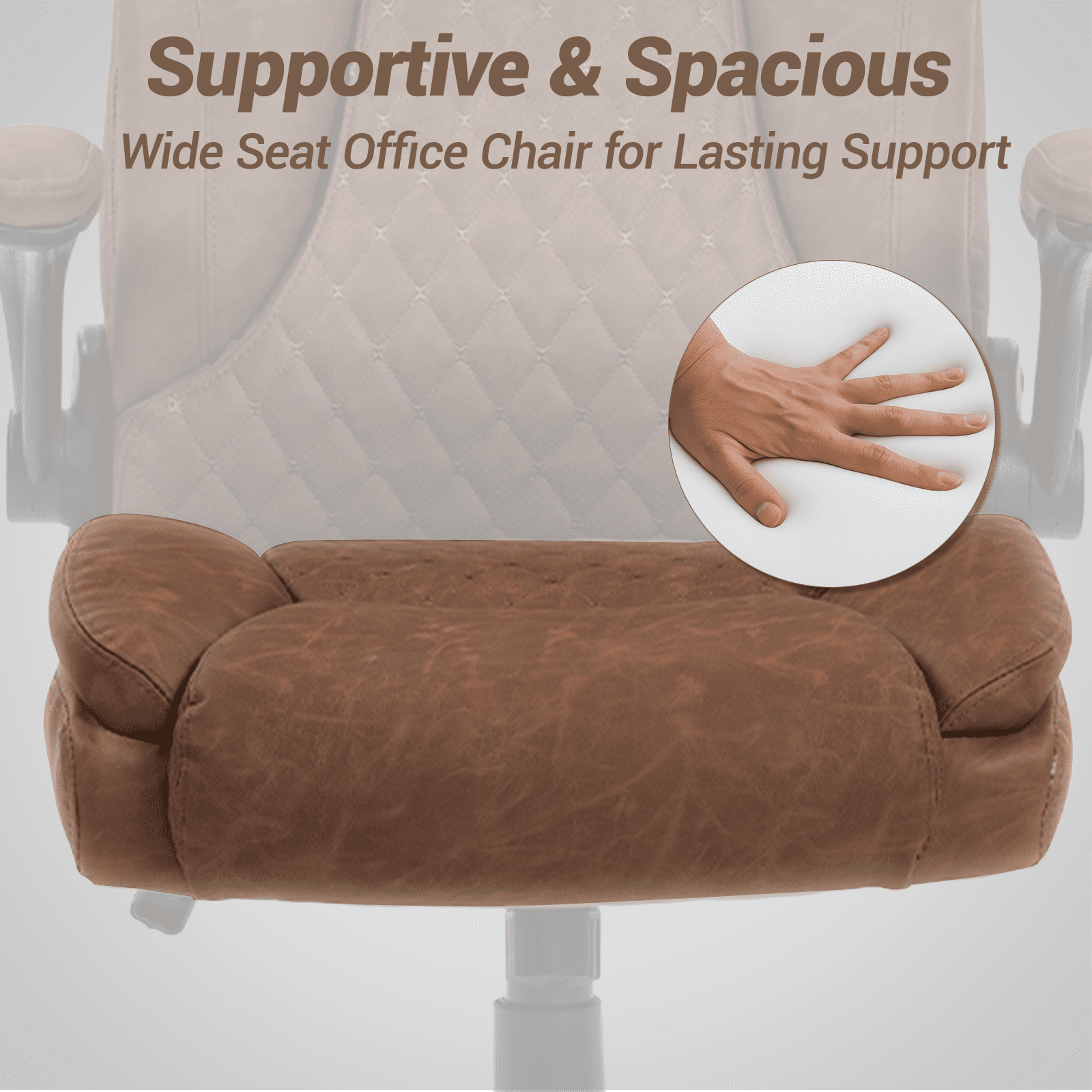 WENTUM High Back Executive Office Chair, Ergonomic Computer Desk Chair with Rocking Function, PU Leather, Flip-Up Armrests and Lumbar Support, Brown
