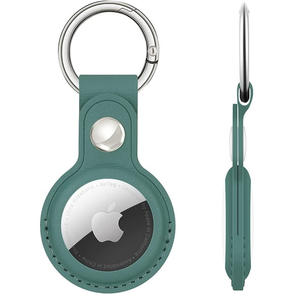 Luxury PU Leather Case for AirTags, (1 Pack) Lightweight Protective AirTags Holder with Keychain, Portable Anti-Scratch Anti-Lost Skin Cover for AirTag Finder Tracker (Dark Green)