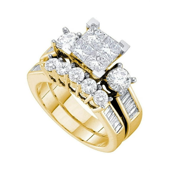 14kt Yellow Gold Womens Princess Diamond Bridal Wedding Engagement Ring Band Set 2.00 Cttw