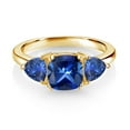 thumbnail image 2 of Gem Stone King 18K Yellow Gold Plated Silver Blue Created Sapphire 3 Stone Engagement Ring for Women (3.08 Cttw, Gemstone September Birthstone, Available in Size 5, 6, 7, 8, 9), 2 of 3