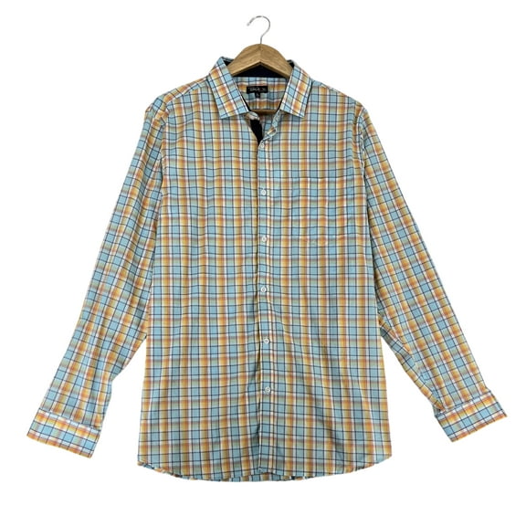 Galaxy by Harvic Men's Long Sleeve Slim Fit Shirt Plaid Yellow Size XL