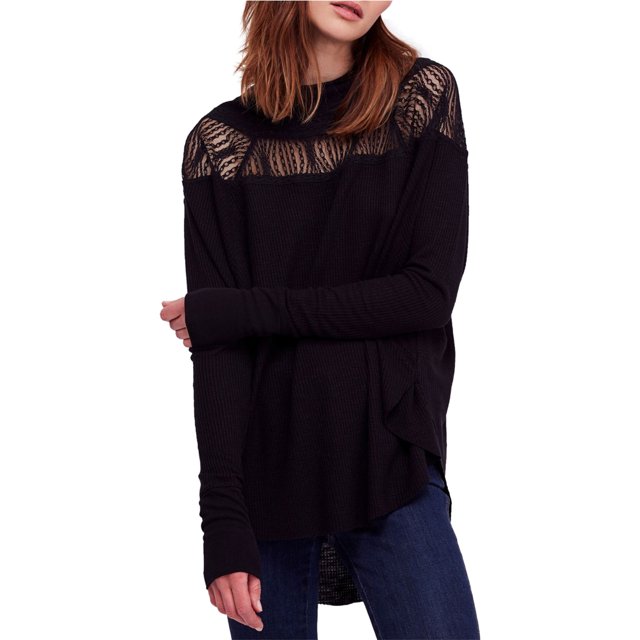Free People Spring Valley Blusa henley para mujer, negro, grande