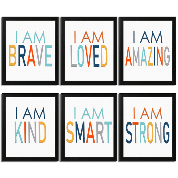 Inspirational Wall Art for Kids Colorful, Pack of 6 Cavas Prints, Unisex Inspiration for Classroom, Bedroom Decor 8x10inch