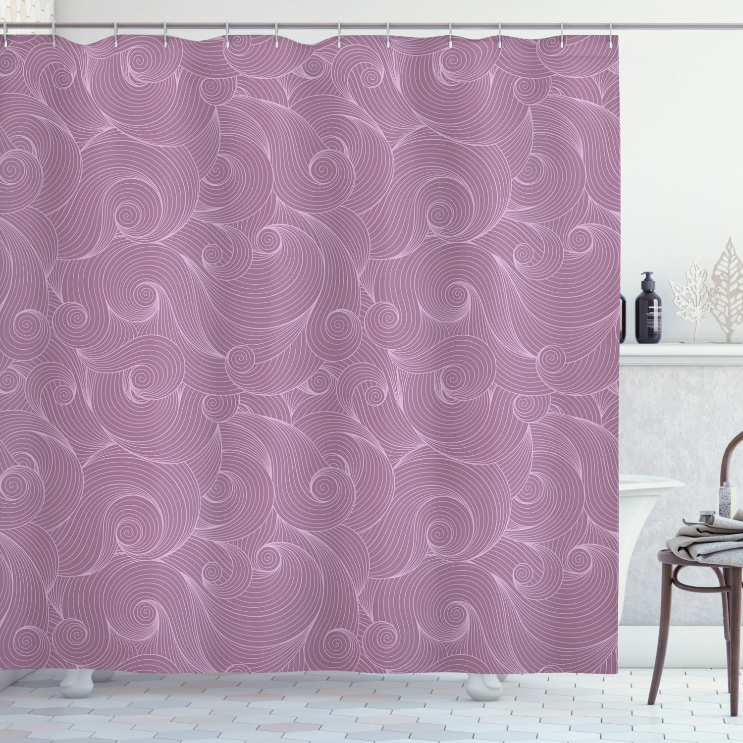 Purple Shower Curtain Vintage Grunge Circles Print for Bathroom 84" Extralong 