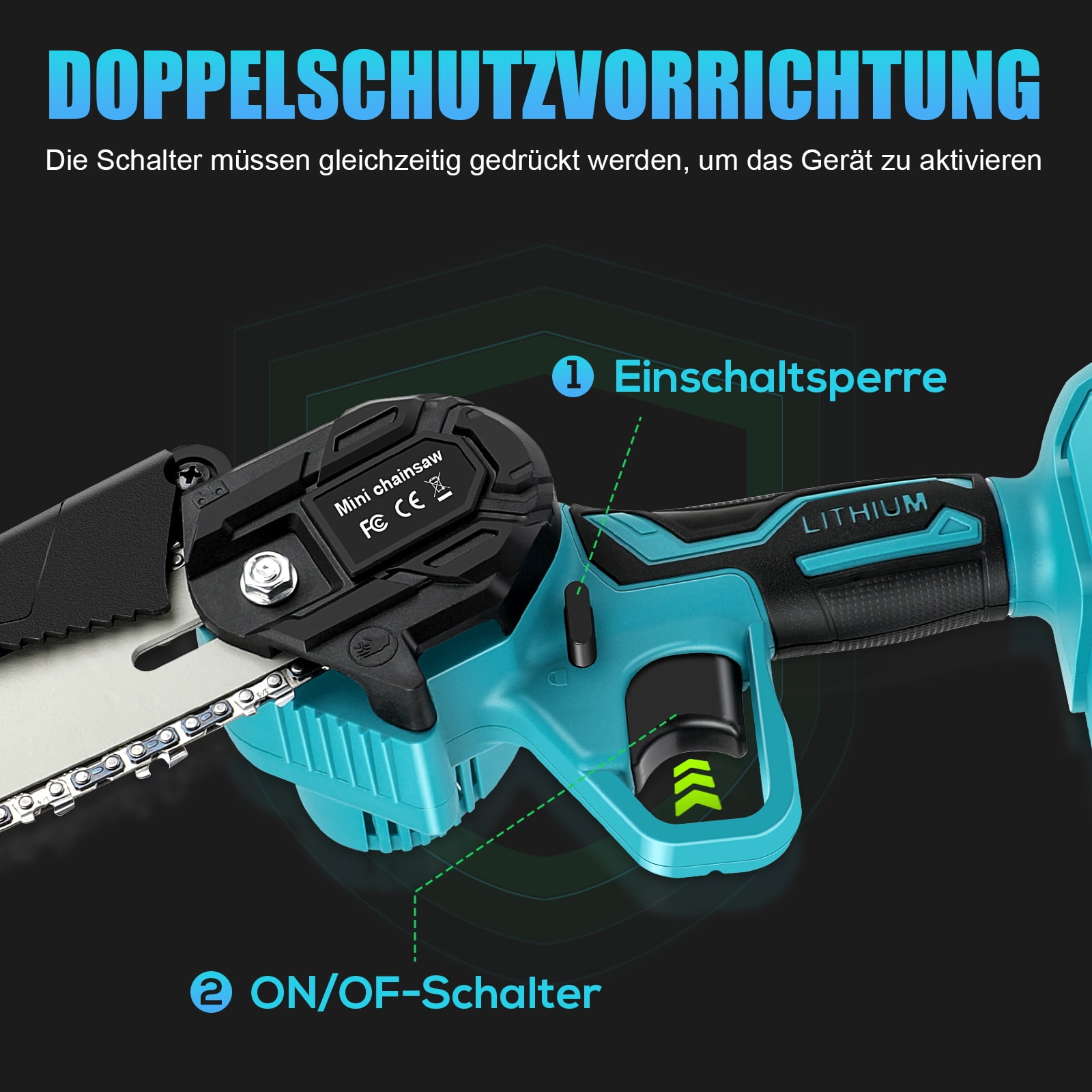 LabTEC 4+6inch Mini Chainsaw with 2PCS 5500mAh Batteries and Charger,Elcctric Cordless Chainsaw Set with Security Lock for Wood Cutting Tree Pruning Trimming, Blue