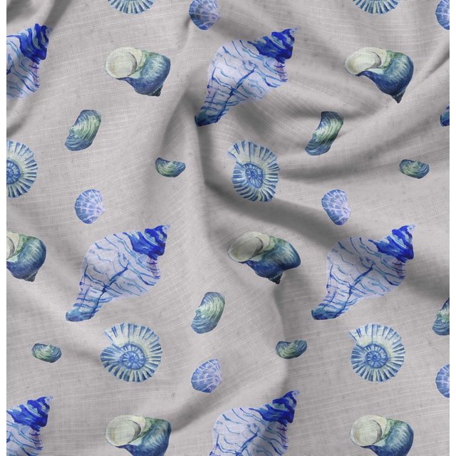Soimoi Grey polyester Crepe Fabric Shells Ocean Printed Craft Fabric by the Yard 52 Inch Wide