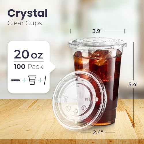 [100 Pack] 20 oz Clear Plastic Cups with Strawless Sip Lids, Disposable  Plastic Coffee Cups with Lid…See more [100 Pack] 20 oz Clear Plastic Cups  with