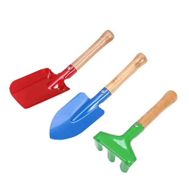 Set De 3 Herramientas De Jardín Para Niños: Pala, Paleta Y Rastrillo Con Mango De Madera Y Metal, Juego Colorido Para Arenero Y Actividades Al Aire Libre