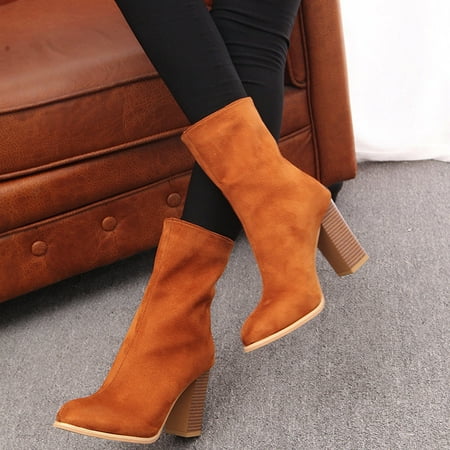 

AXXD High-Heels Mid Mid-Calf Boots Thanksgiving Day Medium Logger Boots Knee High Boots Women Fall&Winter Mid-Calf Girls Ladies Walking Shoes women Shoes For Clearence