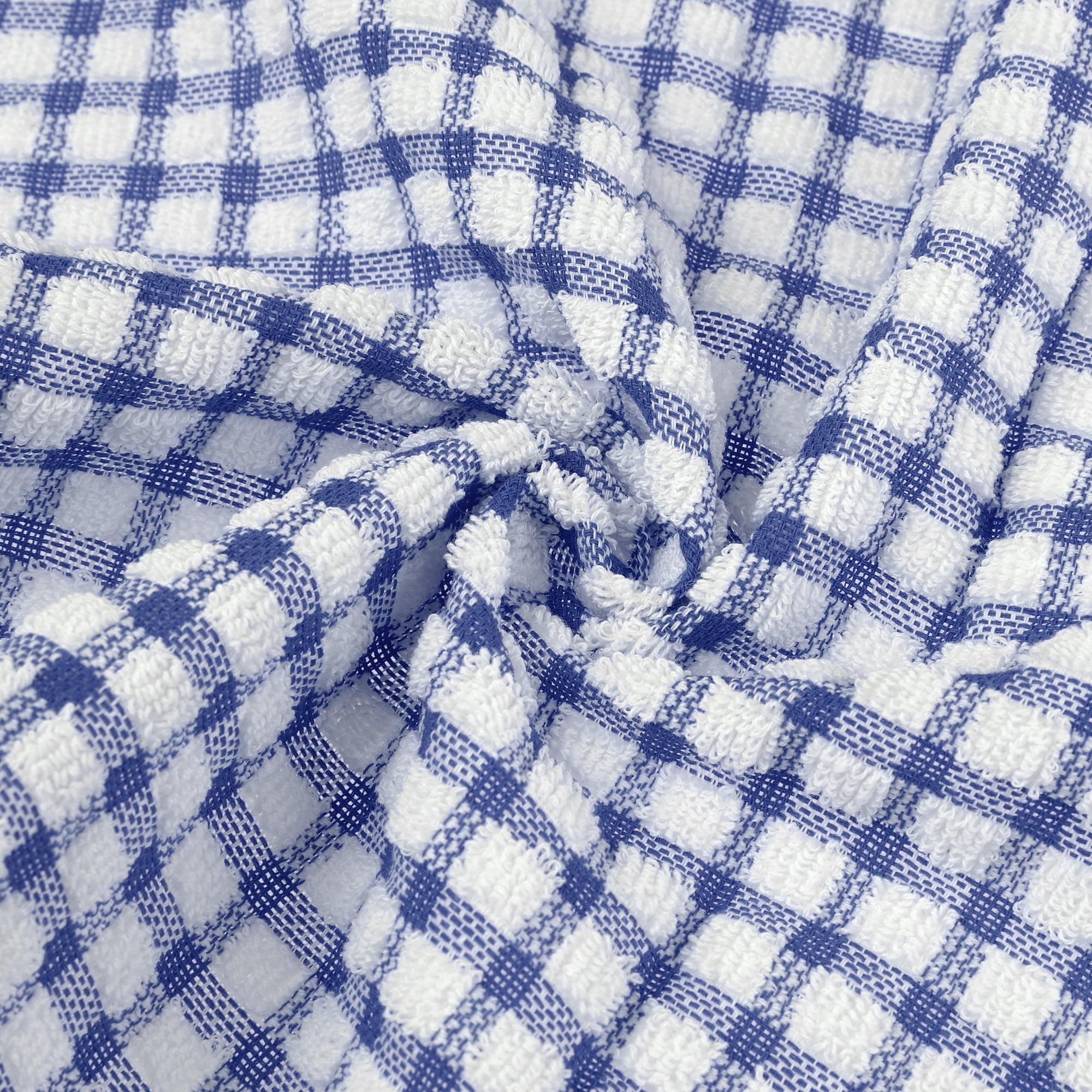 REGALWOVEN 100% Cotton Kitchen Dish Towels, 12 Pack Checked Dishcloths Set for Drying Dishes Blue 12" x 12"