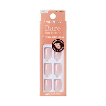 KISS imPRESS No Glue Needed Press On Nails, Color, Instinct, Pink, Short Squoval, 30 Count