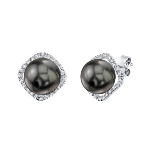 Radiance Pearl 14k White Gold Tahitian South Sea Pearl 1 6ct TDW Diamond Earrings (9-10 mm) by Overstock