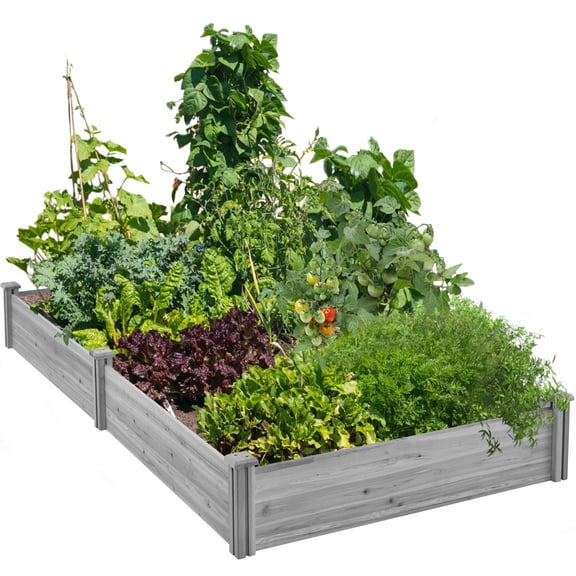 8×4ft Wooden Horticulture Raised Garden Bed, Divisible Elevated Planting Planter Box for Flowers Vegetables Herbs, Outdoor for Backyard Patio, Gray