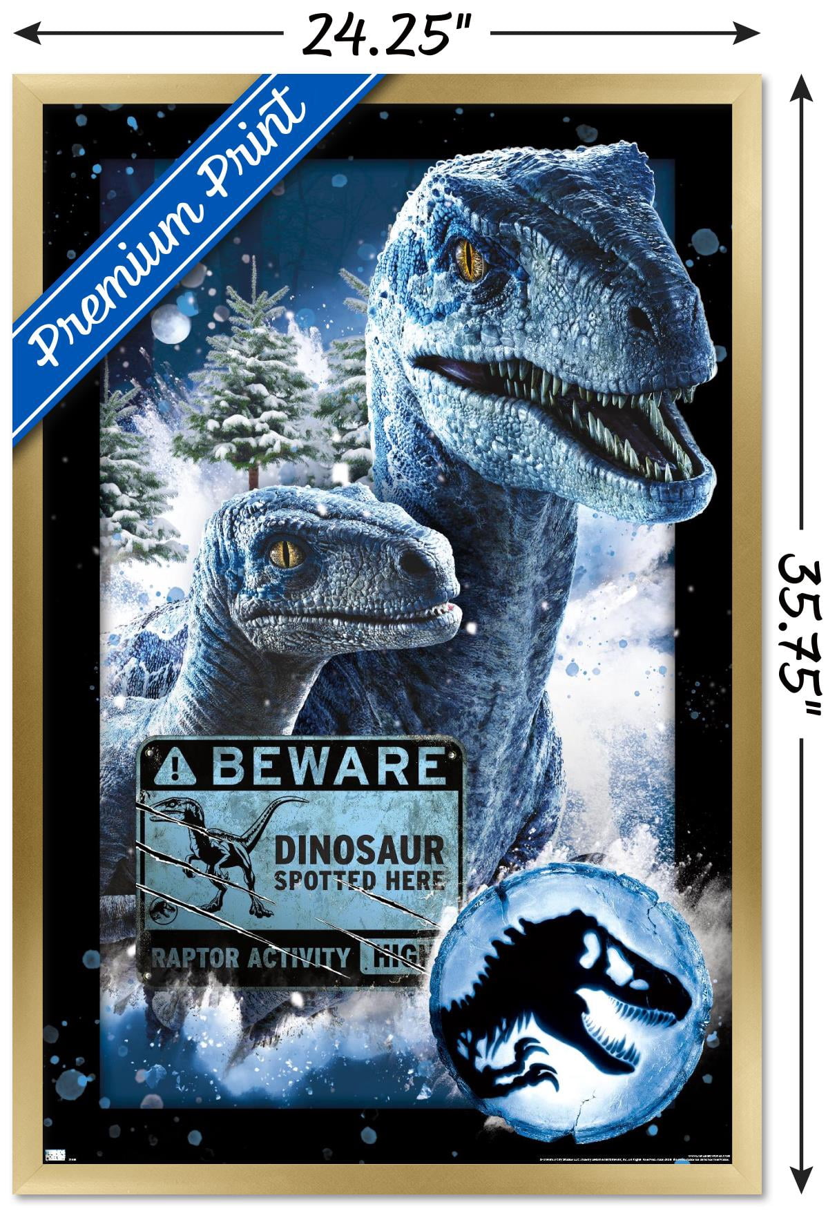 Jurassic World: Dominion - Dinosaur Spotted Here Wall Poster, 22.375" x 34" Framed