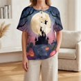 thumbnail image 5 of Halloween Shirts for Women Spider Castle Loose Fit Henley Funny Blouse Pumpkin Graphic Short Sleeve Vintage Fall Tees 3XL, 5 of 7