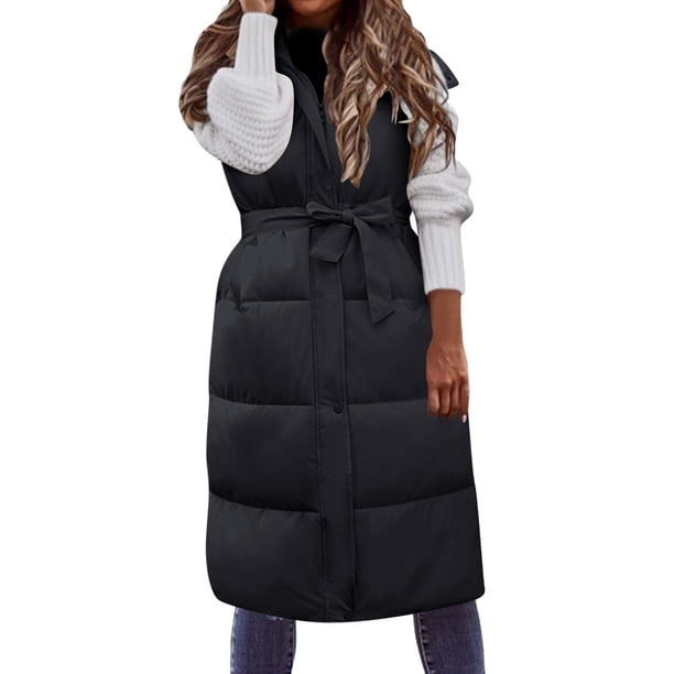 Gibobby Chaleco columbia mujer largo, Chalecos reversibles de forro polar para mujer, chaquetas sin mangas, chamarra con capucha para mujer, de otoño con bolsillos(Negro,XG)