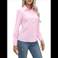 thumbnail image 2 of Camisas de Botones Súper Suaves y Antiarrugas para Mujer, de Larga, Lisas, A Rayas, para Vestir Formalmente en el Trabajo. Rosa 4XL, 2 of 9