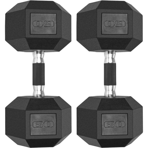 Pirecart Rubber Grip Dumbbells Rubber Coated Cast Iron, with Anti-Slip Rubber Grip, 60lb dumbbells set of 2