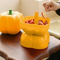 Uutvery Yellow Pumpkin Snack Holder,Pumpkin Christmas Candy Bowl,Two-Tier Halloween Pumpkin Candy Box,Divided Serving Tray with Lid for Christmas Candy Fruit Nut Snack Tray for Halloween Party
