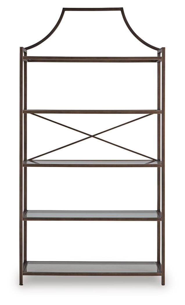 Ashley Furniture Bernonly 72" Glass Bookcase - 5 Shelf Metal Frame Display Storage Unit, Antique Bronze Finish