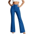 thumbnail image 2 of ClodeEU Women's High Waist Slim Flare Pants,Vintage Fashion Bootcut Pant with Pockets Blue,Women's Plus L, 2 of 6
