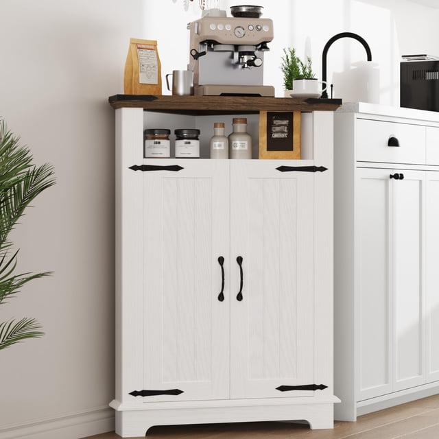 GloryStar White Corner Cabinet, Small Bathroom Storage Unit for Kitchen, Living Room, or Bathroom