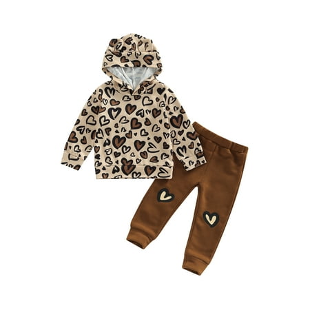 

Bagilaanoe 2pcs Toddler Baby Girl Long Pants Set Heart Print Long Sleeve Hooded Pullover Tops + Trousers 18M 24M 3T 4T 5T 6T Kids Casual Outfits