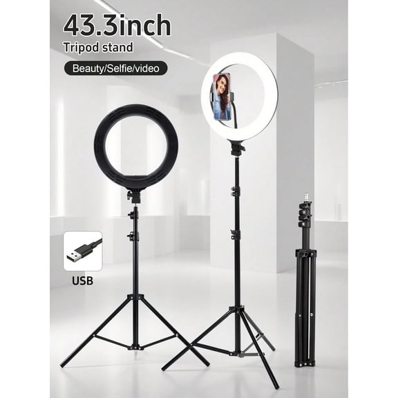 10 Inch LED Ring Light with 43.3in Tripod Stand, 3 Color Dimmable Selfie Light with Phone Holder, USB Makeup Ring Light for Live Streaming, Makeup & Photography