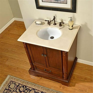 Transitional Cream Marfil Marble Bathroom Vanity- Single Sink - 32 in. Wide