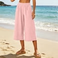 thumbnail image 7 of Women's Linen Blend Wide Leg Cropped Pants Elastic Waist Casual Summer Capri Trousers with Pockets Lightweight Breathable Palazzo Lounge Wear for Everyday Comfort, 7 of 7