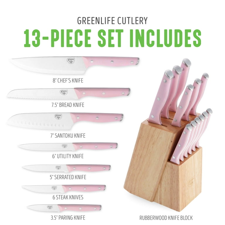 GreenLife Cutlery Stainless Steel Knife Set, 13 Piece with Knife