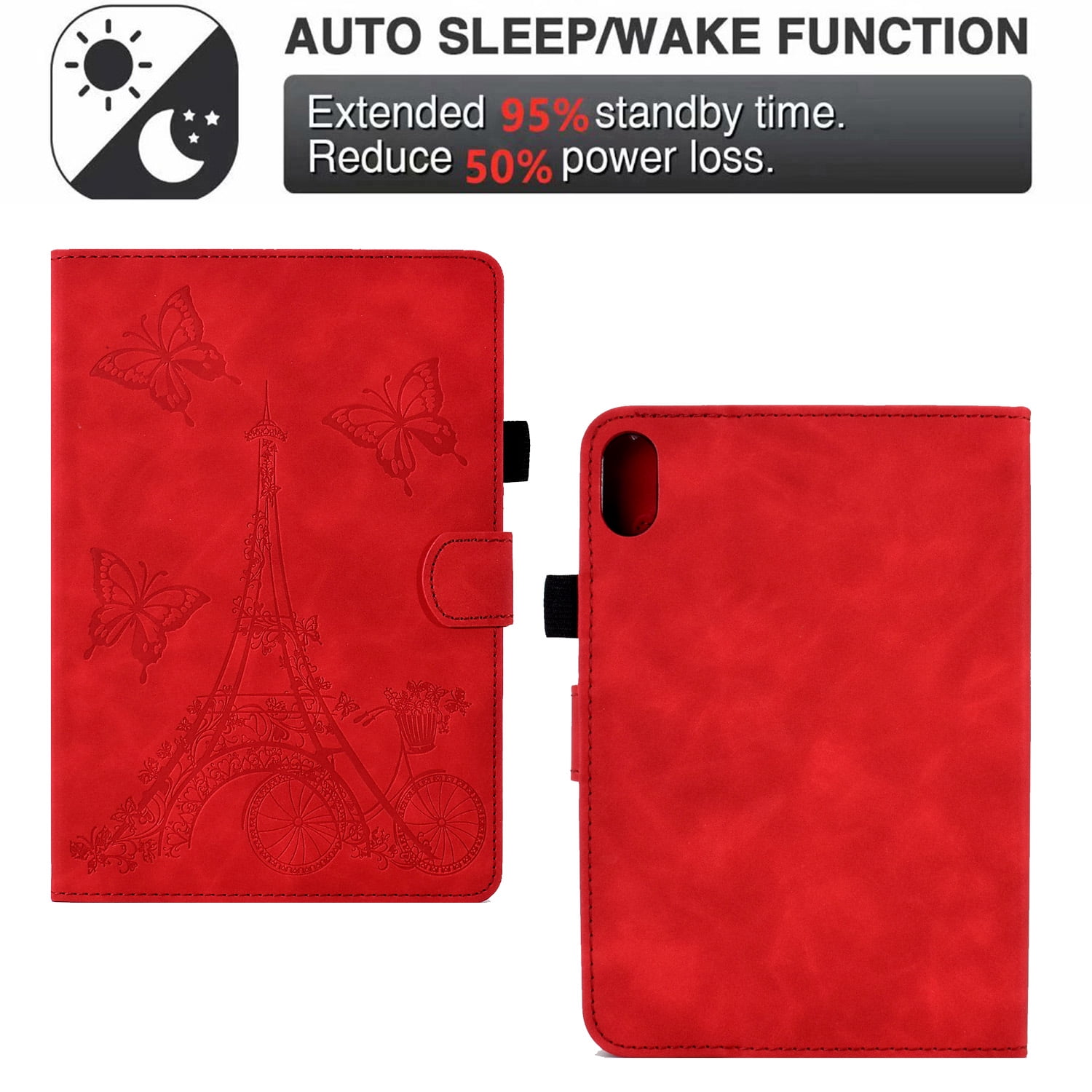 Dteck for iPad 10th Generation Case 2022, iPad 10 th Gen 10.9 inch Protective Cover with Pencil Holder, Multi-Angle Viewing Stand, Card Slots, Folio Leather Cases with Embossed Butterfly,Red